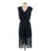 Luxology Casual Dress - Midi V-Neck Sleeveless: Blue Solid Dresses - Women's Size 4