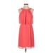 Jessica Simpson Cocktail Dress - A-Line High Neck Sleeveless: Orange Print Dresses - Women's Size 4