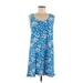 Draper James Casual Dress - A-Line Scoop Neck Sleeveless: Blue Floral Dresses - Women's Size Medium