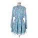 Dee Elly Casual Dress - Mini High Neck 3/4 sleeves: Blue Dresses - Women's Size Medium