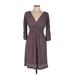 Sophie Max Casual Dress - A-Line V Neck 3/4 sleeves: Burgundy Print Dresses - Women's Size Medium