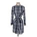 Draper James Casual Dress - Shirtdress: Blue Plaid Dresses - Women's Size 4