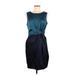 Halston Heritage Cocktail Dress - Sheath: Teal Color Block Dresses - Women's Size 6