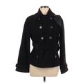 Calvin Klein Wool Coat: Below Hip Black Print Jackets & Outerwear - Women's Size 6