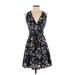 Collective Concepts Casual Dress - Mini V Neck Sleeveless: Black Floral Dresses - Women's Size X-Small