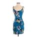 Guess Casual Dress - Mini Scoop Neck Sleeveless: Blue Floral Dresses - Women's Size Small