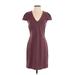 Express Casual Dress - Sheath V-Neck Short sleeves: Burgundy Print Dresses - Women's Size Small