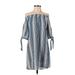 THML Casual Dress - Shift Off The Shoulder 3/4 sleeves: Blue Print Dresses - Women's Size Small