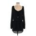 Single Casual Dress - Mini Plunge Long sleeves: Black Solid Dresses - Women's Size X-Small