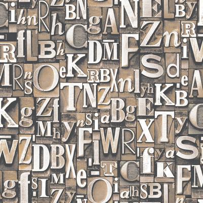 Galerie Wallcoverings Nostalgie Collection Block Letters Effect Non-woven Metallic Wallpaper Roll