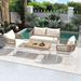 4-Piece Boho Rope Patio Sofa Sets, Outdoor Sectional with Acacia Wood Top Coffee Table, Conversation Set with Cushion