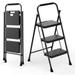 Portable 3 Step Ladder Metal Folding 3 Step Stool w/ Handrails