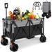 Collapsible Wagons Heavy Duty 440 lbs Folding Beach Carts w/ All-Terrain Wheels, Utility Lounge Wagon Garden Cart, 200L Capacity