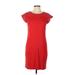 Lands' End Casual Dress - Shift Crew Neck Short Sleeve: Red Print Dresses - Women's Size 10 Petite