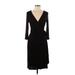 BCBGMAXAZRIA Casual Dress - Party Plunge 3/4 sleeves: Black Solid Dresses - Women's Size Medium
