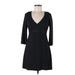 Max Studio Casual Dress - A-Line Plunge 3/4 sleeves: Black Solid Dresses - Women's Size Medium