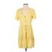 Divided by H&M Casual Dress - Mini V-Neck Short sleeves: Yellow Floral Dresses - Women's Size X-Small