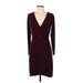 Ann Taylor LOFT Outlet Casual Dress - Wrap Plunge Long sleeves: Burgundy Solid Dresses - New - Women's Size 0