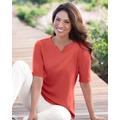 Blair Women's Coastal Cotton Notched Neckline Elbow-Sleeve Tee - Orange - L - Misses