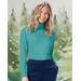 Blair Women's Essential Cotton Long-Sleeve Solid Mockneck - Green - L - Misses