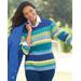 Blair Women's Stripe Cable Sweater - Blue - XL - Misses