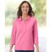 Blair Women's Essential Cotton Solid Three-Quarter-Sleeve Polo - Pink - XL - Misses