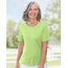 Blair Women's Coastal Cotton Short-Sleeve Jewelneck Tee - Green - S - Misses