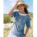 Blair Women's Prima™ Cotton Brushstroke Stripe Button-Trim Bateau Tee - Blue - 2X - Womens