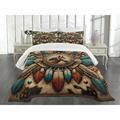 Ambesonne Rustic Bedspread Wild West Horse Feathers 429810 Microfiber in Blue/Brown/Red | King Coverlet/Bedspread + 2 Standard Shams | Wayfair