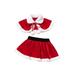 Qmyliery Kids Girls 2 Pieces Christmas Outfits Contrast Color Splicing Lapel Plush Ball Tie-Up Shawl Tops + Elastic Waist Skirt Set 1-6 Years