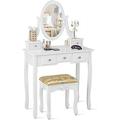 Makeup Vanity Set with Mirror and Cushioned Stool Dressing Table with 5 Drawers and Removable Organizers Bedroom Makeup Table with Stool for Women Girls (White)