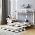 Isabelle & Max™ Twin Over Full Bed w/ Sturdy Steel Frame, Bunk Bed w/ Twin Size Trundle, Two-Side Ladders Metal in White | Wayfair