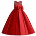 AherBiu Girls Party Dress Sleeveless Bow Waist Ruched Ruffle Princess Bubble Maxi Dresses Solid Color