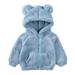 Virmaxy Toddler Baby Girls Boys Fleece Hoodies Unisex Kids Faux Lamb Wool Hoodies Bear Ear Hooded Shaggy Cardigan with Pocket Solid Long Sleeve Full Zip Up Plush Outwear Blue 2T