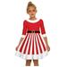 kpoplk Girls Christmas Dresses Toddler Baby Kids Girls Dress Sets Christmas Striped Print Patchwork Princess Soft A 7-8 Y