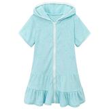 Virmaxy Girls Kids Hooded Robes Toddler Girls Full Zip Up Swimsuit Coverup Short Sleeve Lightweight Beach Bathing Suit Robe Blue 3T