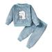 9 Months Infant Baby Boys Clothes Baby Boys Outfits 9-12 Months Boys Long Sleeve Dinosaur Print Top Pants 2PCS Set Fall Winter Furry Clothes Set for Boys Blue