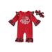 AMILIEe Baby Girls Halloween Jumpsuit Set with Plaid Snow Letters Romper and Headband