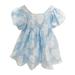Baby Boy Jumpsuits for Winter Girls Summer Dress French Jacquard Blue Crewneck Short Sleeve A Line Casual Home for 0 To 6 Years Old Tea Party Sky Blue 3 Years-4 Years