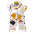 Toddler Pajamas Boys Girls Satin Short Sleeve Cartoon Button Down Shirt Tops + Long Pants Silk Outfits Loungewear Set Kids Sleepwear Beige 2 Years-3 Years