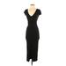 Zara Casual Dress - Midi Plunge Short sleeves: Black Solid Dresses - Women's Size Small