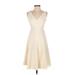 Gal Meets Glam Casual Dress - A-Line V Neck Sleeveless: Ivory Print Dresses - Women's Size 00