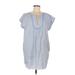 Very J Casual Dress - Mini Plunge Short sleeves: Blue Stripes Dresses - New - Women's Size Medium