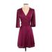 Betsey Johnson Casual Dress - Wrap V-Neck 3/4 sleeves: Burgundy Print Dresses - Women's Size 8