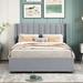 Latitude Run® Full Size Bed w/ Vertical Striped Headboard Upholstered/Velvet/Metal in Gray | 43.5 H x 58.3 W x 79.8 D in | Wayfair