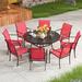 Latitude Run® Round Patio Dining Set for 8 - Round Table w/ Umbrella Hole, 8 Stackable Chairs Metal in Black | 54 W x 54 D in | Wayfair