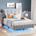 Ivy Bronx Kyrah Platform Bed Upholstered/Velvet, Metal in Gray/White | 47 H x 60.4 W x 81.7 D in | Wayfair DB4C4AC0540241F6BC3BADE90620BCE7