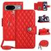 SaniMore Case for Google Pixel 8A PU Leather 3D Lattice Stylish for Girls Crossbody Lanyard Flip Kickstand Card Slots Cash Pocket Magnetic Clasp Full Body Protective Shockproof Wallet Shell Red