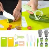 Aufmer 15-Piece Montessori Kitchen Tools Kids Knife Set with Glovesâ”ƒ Cutting Boardâ”ƒ Fruit & Vegetable Crinkle Cuttersâ”ƒ Safe Serrated Edgesâ”ƒ and Plastic Toddler Knives for Real Cooking Experience