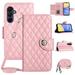 SaniMore Case for Samsung Galaxy A54 5G PU Leather 3D Lattice Stylish for Girls Crossbody Lanyard Flip Kickstand Card Slots Cash Pocket Magnetic Clasp Full Protective Shockproof Wallet Shell Pink
